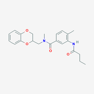 molecular formula C22H26N2O4 B3904849 3-(butyrylamino)-N-(2,3-dihydro-1,4-benzodioxin-2-ylmethyl)-N,4-dimethylbenzamide 