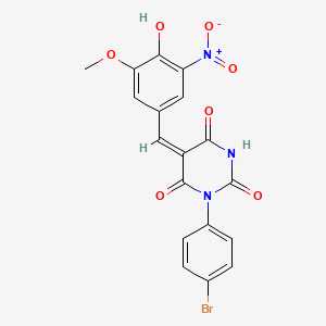 molecular formula C18H12BrN3O7 B3904976 1-(4-bromophenyl)-5-(4-hydroxy-3-methoxy-5-nitrobenzylidene)-2,4,6(1H,3H,5H)-pyrimidinetrione 