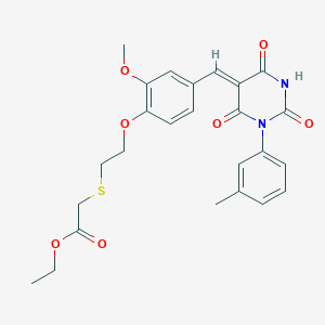 molecular formula C25H26N2O7S B3905018 ethyl {[2-(2-methoxy-4-{[1-(3-methylphenyl)-2,4,6-trioxotetrahydro-5(2H)-pyrimidinylidene]methyl}phenoxy)ethyl]thio}acetate 