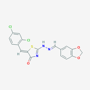 (5Z)-2-[(2E)-2-(1,3-benzodioxol-5-ylmethylidene)hydrazinyl]-5-[(2,4-dichlorophenyl)methylidene]-1,3-thiazol-4-one