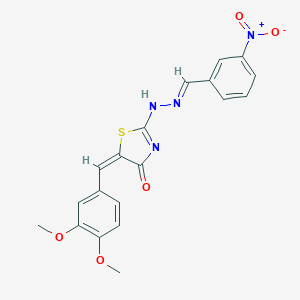 molecular formula C19H16N4O5S B390506 (5E)-5-[(3,4-dimethoxyphenyl)methylidene]-2-[(2E)-2-[(3-nitrophenyl)methylidene]hydrazinyl]-1,3-thiazol-4-one 