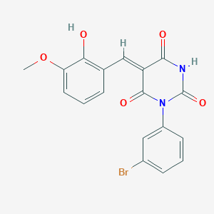 molecular formula C18H13BrN2O5 B3905072 1-(3-bromophenyl)-5-(2-hydroxy-3-methoxybenzylidene)-2,4,6(1H,3H,5H)-pyrimidinetrione 