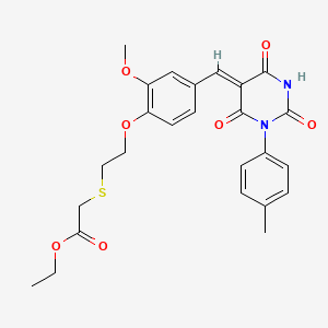 molecular formula C25H26N2O7S B3905080 ethyl {[2-(2-methoxy-4-{[1-(4-methylphenyl)-2,4,6-trioxotetrahydro-5(2H)-pyrimidinylidene]methyl}phenoxy)ethyl]thio}acetate CAS No. 5993-03-3