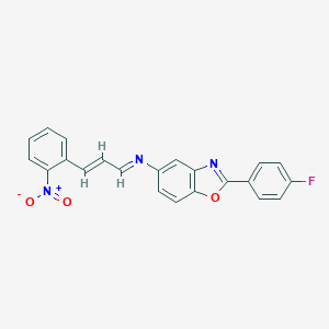 2-(4-Fluorophenyl)-5-[(3-{2-nitrophenyl}-2-propenylidene)amino]-1,3-benzoxazole