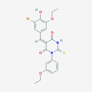 molecular formula C21H19BrN2O5S B3905135 5-(3-bromo-5-ethoxy-4-hydroxybenzylidene)-1-(3-ethoxyphenyl)-2-thioxodihydro-4,6(1H,5H)-pyrimidinedione 