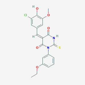 molecular formula C20H17ClN2O5S B3905137 5-(3-chloro-4-hydroxy-5-methoxybenzylidene)-1-(3-ethoxyphenyl)-2-thioxodihydro-4,6(1H,5H)-pyrimidinedione 