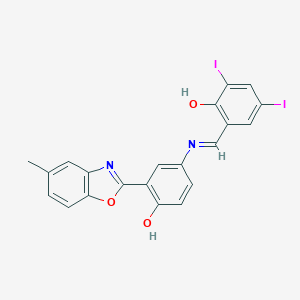 molecular formula C21H14I2N2O3 B390515 2-({[4-Hydroxy-3-(5-methyl-1,3-benzoxazol-2-yl)phenyl]imino}methyl)-4,6-diiodophenol 