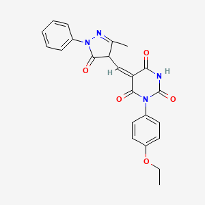 molecular formula C23H20N4O5 B3905161 1-(4-ethoxyphenyl)-5-[(3-methyl-5-oxo-1-phenyl-4,5-dihydro-1H-pyrazol-4-yl)methylene]-2,4,6(1H,3H,5H)-pyrimidinetrione 