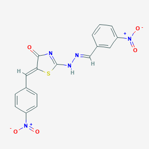 molecular formula C17H11N5O5S B390518 (5Z)-5-[(4-nitrophenyl)methylidene]-2-[(2E)-2-[(3-nitrophenyl)methylidene]hydrazinyl]-1,3-thiazol-4-one 