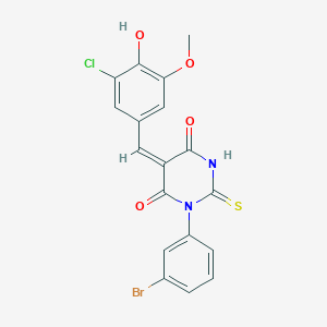 molecular formula C18H12BrClN2O4S B3905182 1-(3-bromophenyl)-5-(3-chloro-4-hydroxy-5-methoxybenzylidene)-2-thioxodihydro-4,6(1H,5H)-pyrimidinedione 