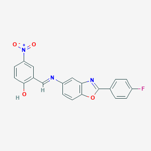 molecular formula C20H12FN3O4 B390519 2-({[2-(4-Fluorophenyl)-1,3-benzoxazol-5-yl]imino}methyl)-4-nitrophenol 