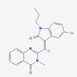 molecular formula C21H18BrN3O2 B3905278 2-[(5-bromo-2-oxo-1-propyl-1,2-dihydro-3H-indol-3-ylidene)methyl]-3-methyl-4(3H)-quinazolinone 