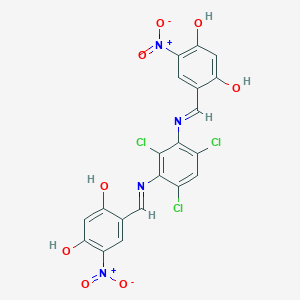 molecular formula C20H11Cl3N4O8 B390538 4-Nitro-6-({[2,4,6-trichloro-3-({2,4-dihydroxy-5-nitrobenzylidene}amino)phenyl]imino}methyl)-1,3-benzenediol 