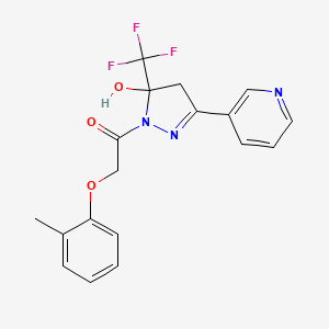 molecular formula C18H16F3N3O3 B3905407 1-[(2-methylphenoxy)acetyl]-3-(3-pyridinyl)-5-(trifluoromethyl)-4,5-dihydro-1H-pyrazol-5-ol 