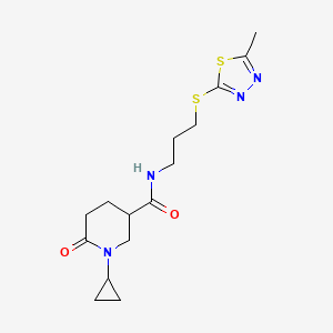 molecular formula C15H22N4O2S2 B3905436 1-cyclopropyl-N-{3-[(5-methyl-1,3,4-thiadiazol-2-yl)thio]propyl}-6-oxo-3-piperidinecarboxamide 