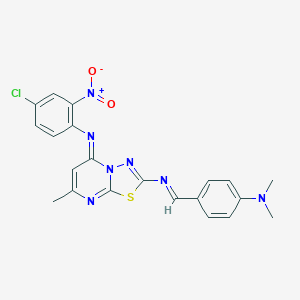 molecular formula C21H18ClN7O2S B390546 5-({4-chloro-2-nitrophenyl}imino)-2-{[4-(dimethylamino)benzylidene]amino}-7-methyl-5H-[1,3,4]thiadiazolo[3,2-a]pyrimidine CAS No. 295345-92-5
