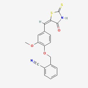 molecular formula C19H14N2O3S2 B3905531 2-({2-methoxy-4-[(4-oxo-2-thioxo-1,3-thiazolidin-5-ylidene)methyl]phenoxy}methyl)benzonitrile 