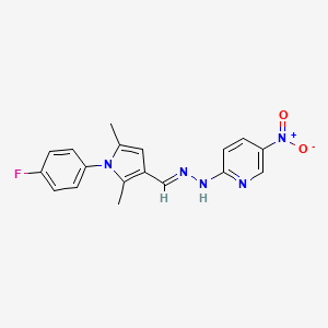 molecular formula C18H16FN5O2 B3905546 1-(4-fluorophenyl)-2,5-dimethyl-1H-pyrrole-3-carbaldehyde (5-nitro-2-pyridinyl)hydrazone 