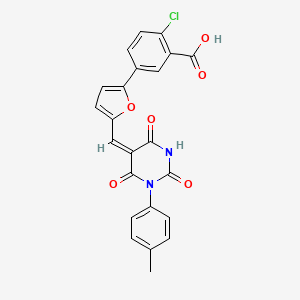 molecular formula C23H15ClN2O6 B3905618 2-chloro-5-(5-{[1-(4-methylphenyl)-2,4,6-trioxotetrahydro-5(2H)-pyrimidinylidene]methyl}-2-furyl)benzoic acid 