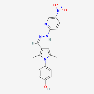 molecular formula C18H17N5O3 B3905639 1-(4-hydroxyphenyl)-2,5-dimethyl-1H-pyrrole-3-carbaldehyde (5-nitro-2-pyridinyl)hydrazone 