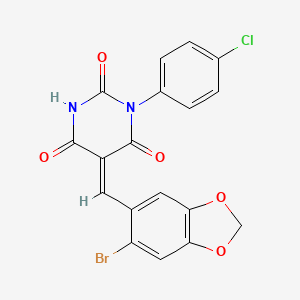 molecular formula C18H10BrClN2O5 B3905668 5-[(6-bromo-1,3-benzodioxol-5-yl)methylene]-1-(4-chlorophenyl)-2,4,6(1H,3H,5H)-pyrimidinetrione 