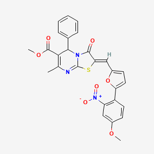 molecular formula C27H21N3O7S B3905739 methyl 2-{[5-(4-methoxy-2-nitrophenyl)-2-furyl]methylene}-7-methyl-3-oxo-5-phenyl-2,3-dihydro-5H-[1,3]thiazolo[3,2-a]pyrimidine-6-carboxylate 