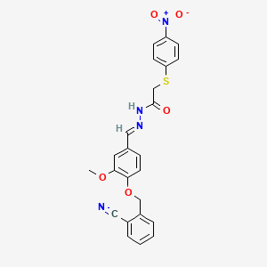 molecular formula C24H20N4O5S B3905875 N'-{4-[(2-cyanobenzyl)oxy]-3-methoxybenzylidene}-2-[(4-nitrophenyl)thio]acetohydrazide 