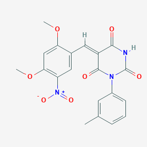 molecular formula C20H17N3O7 B3905915 5-(2,4-dimethoxy-5-nitrobenzylidene)-1-(3-methylphenyl)-2,4,6(1H,3H,5H)-pyrimidinetrione 