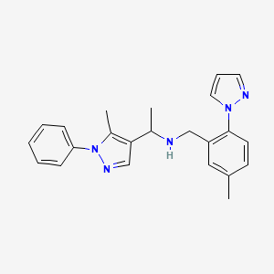 molecular formula C23H25N5 B3906016 1-(5-methyl-1-phenyl-1H-pyrazol-4-yl)-N-[5-methyl-2-(1H-pyrazol-1-yl)benzyl]ethanamine 