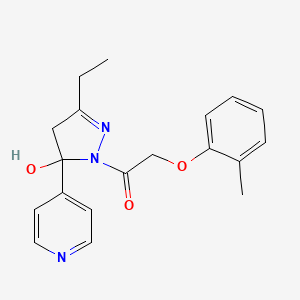 molecular formula C19H21N3O3 B3906038 3-ethyl-1-[(2-methylphenoxy)acetyl]-5-(4-pyridinyl)-4,5-dihydro-1H-pyrazol-5-ol 