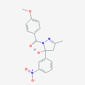 molecular formula C18H17N3O5 B390622 5-{3-nitrophenyl}-1-(4-methoxybenzoyl)-3-methyl-4,5-dihydro-1H-pyrazol-5-ol 