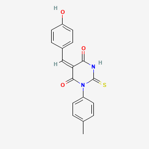 molecular formula C18H14N2O3S B3906312 5-(4-hydroxybenzylidene)-1-(4-methylphenyl)-2-thioxodihydro-4,6(1H,5H)-pyrimidinedione 