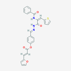 molecular formula C28H21N3O5S B390638 4-{2-[2-(Benzoylamino)-3-(2-thienyl)acryloyl]carbohydrazonoyl}phenyl 3-(2-furyl)acrylate CAS No. 507447-35-0