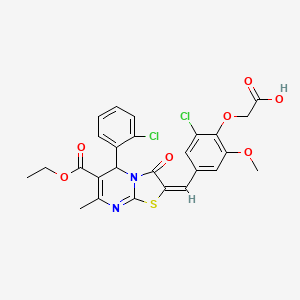 molecular formula C26H22Cl2N2O7S B3906385 (2-chloro-4-{[5-(2-chlorophenyl)-6-(ethoxycarbonyl)-7-methyl-3-oxo-5H-[1,3]thiazolo[3,2-a]pyrimidin-2(3H)-ylidene]methyl}-6-methoxyphenoxy)acetic acid 