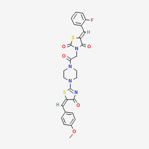molecular formula C27H23FN4O5S2 B3906485 5-(2-fluorobenzylidene)-3-(2-{4-[5-(4-methoxybenzylidene)-4-oxo-4,5-dihydro-1,3-thiazol-2-yl]-1-piperazinyl}-2-oxoethyl)-1,3-thiazolidine-2,4-dione 