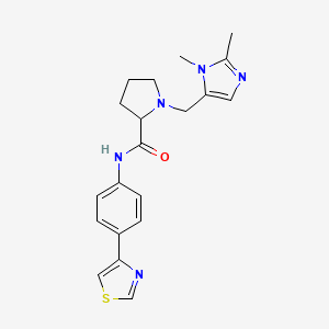 molecular formula C20H23N5OS B3906532 1-[(1,2-dimethyl-1H-imidazol-5-yl)methyl]-N-[4-(1,3-thiazol-4-yl)phenyl]prolinamide 