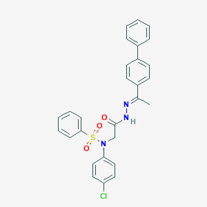 molecular formula C28H24ClN3O3S B390676 N-{2-[2-(1-[1,1'-biphenyl]-4-ylethylidene)hydrazino]-2-oxoethyl}-N-(4-chlorophenyl)benzenesulfonamide 