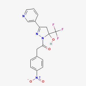 molecular formula C17H13F3N4O4 B3906769 1-[(4-nitrophenyl)acetyl]-3-(3-pyridinyl)-5-(trifluoromethyl)-4,5-dihydro-1H-pyrazol-5-ol 