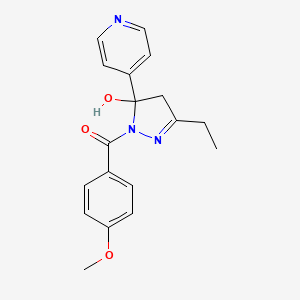 molecular formula C18H19N3O3 B3906862 3-ethyl-1-(4-methoxybenzoyl)-5-(4-pyridinyl)-4,5-dihydro-1H-pyrazol-5-ol 