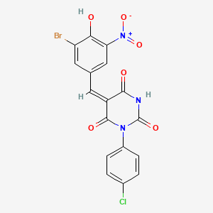 molecular formula C17H9BrClN3O6 B3906894 5-(3-bromo-4-hydroxy-5-nitrobenzylidene)-1-(4-chlorophenyl)-2,4,6(1H,3H,5H)-pyrimidinetrione 