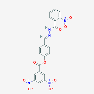 molecular formula C21H13N5O9 B390692 4-(2-{2-Nitrobenzoyl}carbohydrazonoyl)phenyl 3,5-bisnitrobenzoate 