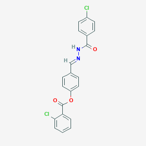 molecular formula C21H14Cl2N2O3 B390694 4-{(E)-[2-(4-chlorobenzoyl)hydrazono]methyl}phenyl 2-chlorobenzoate 