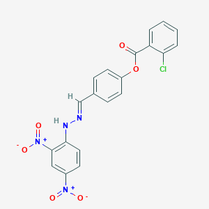 molecular formula C20H13ClN4O6 B390698 4-(2-{2,4-Bisnitrophenyl}carbohydrazonoyl)phenyl 2-chlorobenzoate 