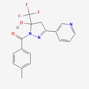 molecular formula C17H14F3N3O2 B3907011 1-(4-methylbenzoyl)-3-(3-pyridinyl)-5-(trifluoromethyl)-4,5-dihydro-1H-pyrazol-5-ol 