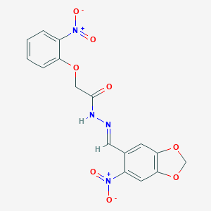 molecular formula C16H12N4O8 B390718 N'-[(E)-(6-nitro-1,3-benzodioxol-5-yl)methylidene]-2-(2-nitrophenoxy)acetohydrazide 