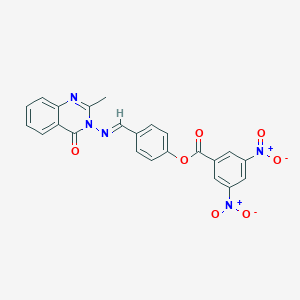 molecular formula C23H15N5O7 B390732 4-{[(2-methyl-4-oxo-3(4H)-quinazolinyl)imino]methyl}phenyl 3,5-bisnitrobenzoate 