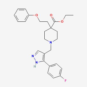 molecular formula C26H30FN3O3 B3907431 ethyl 1-{[3-(4-fluorophenyl)-1H-pyrazol-4-yl]methyl}-4-(2-phenoxyethyl)-4-piperidinecarboxylate 