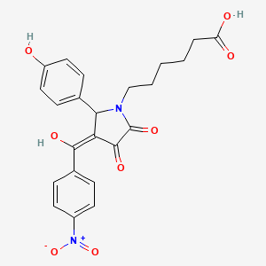 molecular formula C23H22N2O8 B3907461 6-[3-hydroxy-5-(4-hydroxyphenyl)-4-(4-nitrobenzoyl)-2-oxo-2,5-dihydro-1H-pyrrol-1-yl]hexanoic acid 