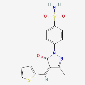 molecular formula C15H13N3O3S2 B3907467 4-[3-methyl-5-oxo-4-(2-thienylmethylene)-4,5-dihydro-1H-pyrazol-1-yl]benzenesulfonamide 