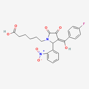 molecular formula C23H21FN2O7 B3907522 6-[3-(4-fluorobenzoyl)-4-hydroxy-2-(2-nitrophenyl)-5-oxo-2,5-dihydro-1H-pyrrol-1-yl]hexanoic acid 